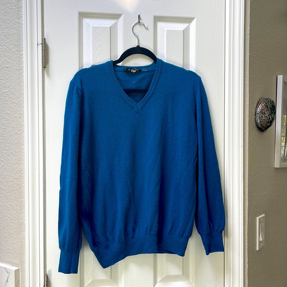 Mens Large Blue Wool Sweater, Marco Perrini, made in Italy pure virgin wool